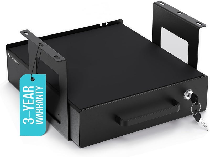 COREMINDED Under Desk Drawer Slide-Out – Lockable Metal Storage Drawer with Cable Management for Office & Home (Single, Bracketed) - Image 1